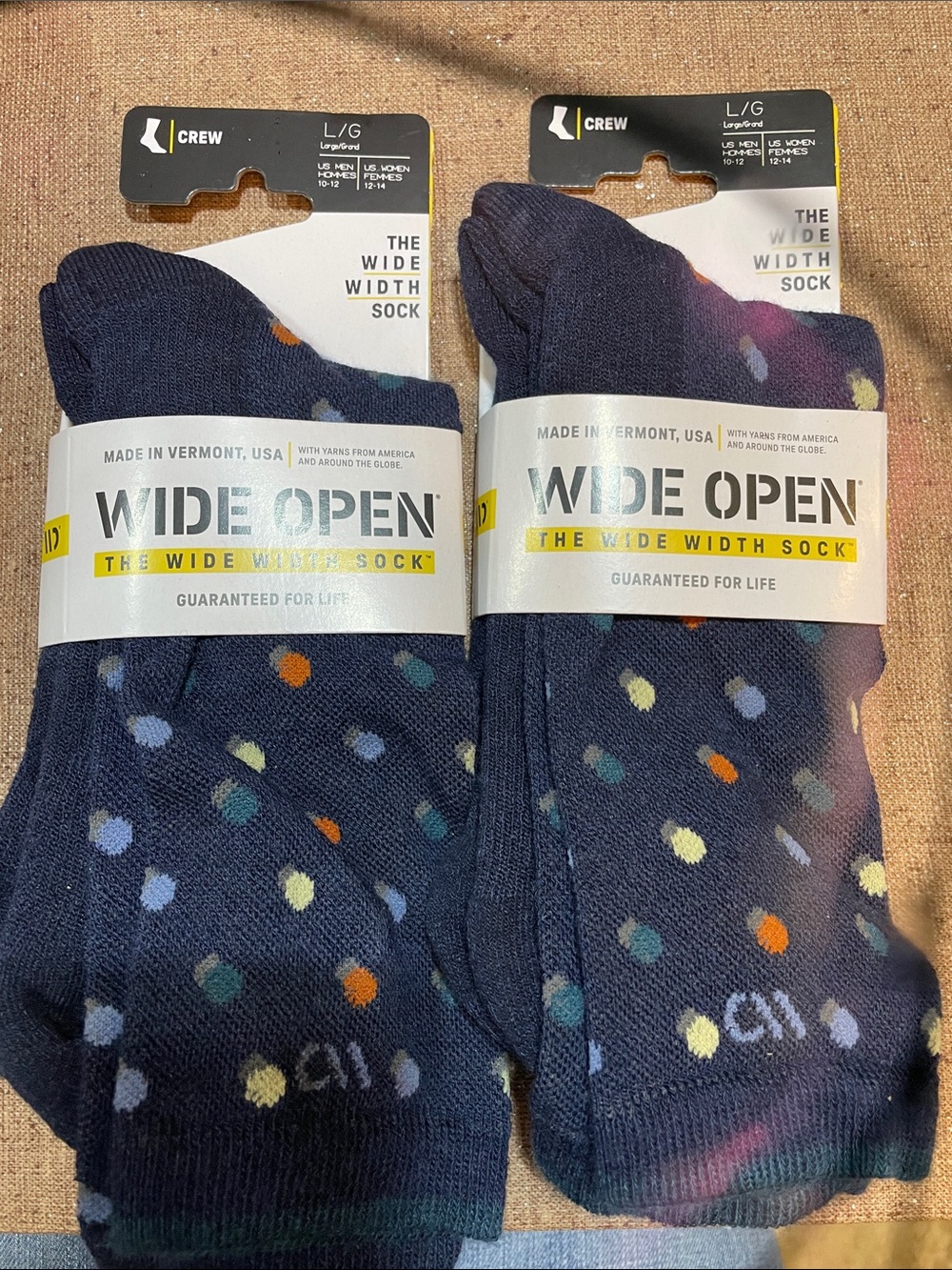 Men’s Navy Polka Dot Crew Socks wide open socks size large